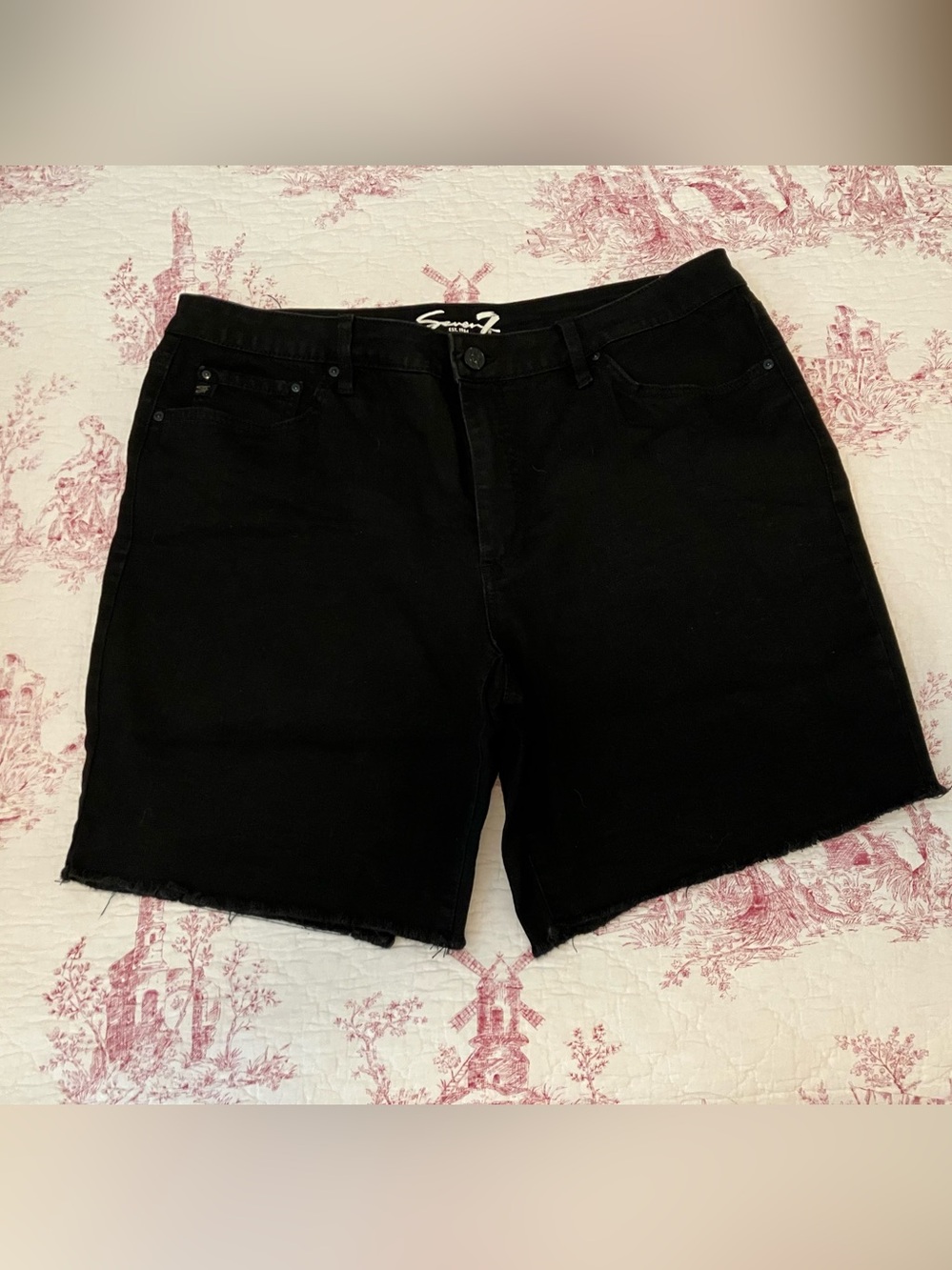Seven7 Black Denim Bermuda Shorts